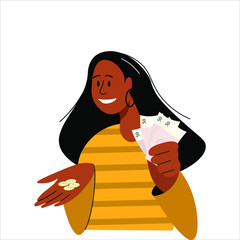 Business Woman with profit. Flat Design Vector Illustration.