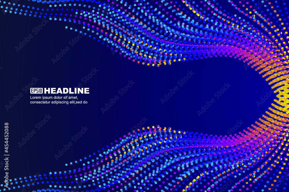 Poster flowing particle lines converge to the right internet network technology sense background