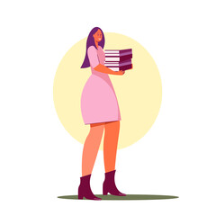 Women with books isolated on white. Flat Design Vector Illustration.