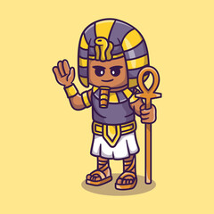 cute pharaoh holding stick and waving hand