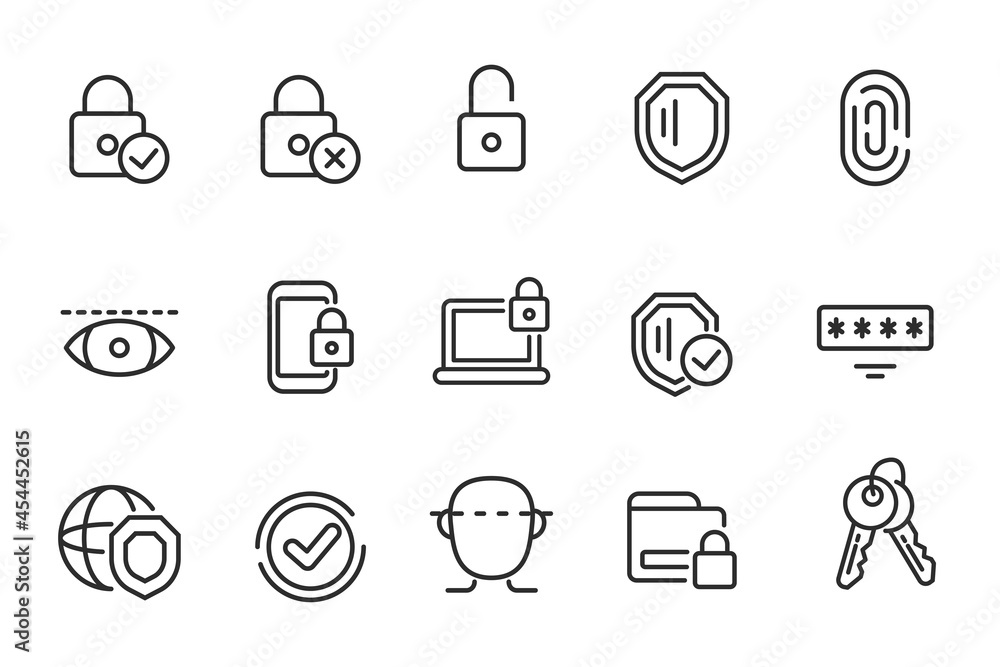 Wall mural set of security icon in linear style isolated on white background