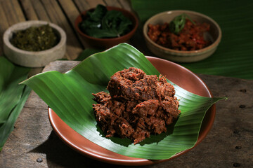 Selected Focus Rendang or Randang is The Most Delicious Food in the World. Made from Beef Stew and Coconut Milk with Various Padang Food Menu. Typically food from Minang Tribe, West Sumatera