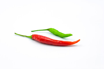 red and green chili on white background, pepper, paprika
