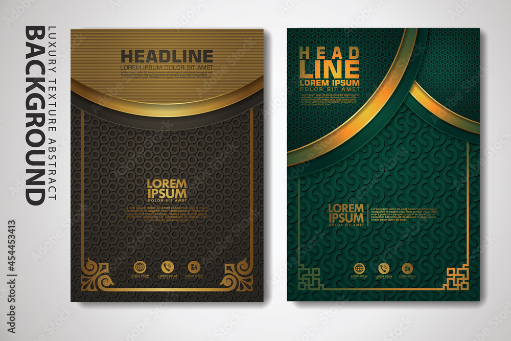Poster vector set of cover design template with luxurious color, shine effect and elegance frame on texture