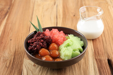 Bubur Campur Madura or Maduranese Mix Porridge, with Various Ingredient. Popular in Indonesia during Fasting or Lebaran for Takjil Breakfasting.