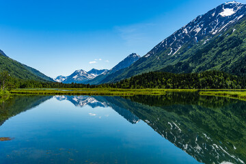 Fototapeta na wymiar Alaska Tern Lake with Mountain and Sky Reflection