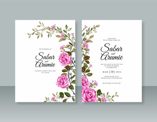 Elegant wedding invitation template with floral Watercolor painting