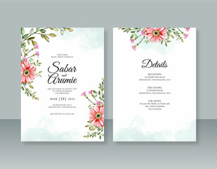 Floral watercolor painting for minimalist wedding invitation template
