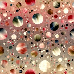 Seamless abstract circle geo pattern surface print. High quality illustration. Gorgeous design of random packed circles filled with tie dye patches. Psychedelic modern floor swatch. Textured material.