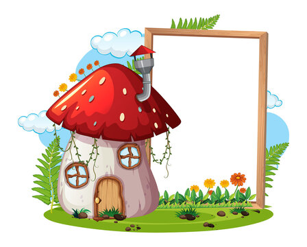 Empty banner with fantasy mushroom house