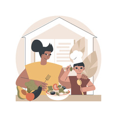 Quarantine cooking abstract concept vector illustration. Family recipe, cook at home, homemade food, culinary skills, social distancing, stress relief, watch video tutorial abstract metaphor.