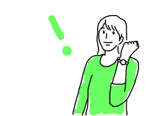 拳を握る女性の線画イラスト