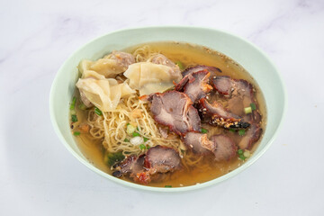 Egg Noodles and Wonton Soup with Barbecue Roasted Pork.