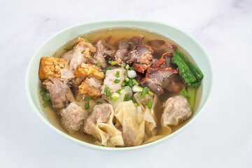 Wonton Soup with Barbecue Roasted Pork and Crispy Pork.