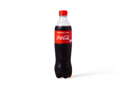 Nonthaburi, Thailand August 15.2021:Photo of Coca-Cola or coke plastic bottle Isolated on white Background With clipping path