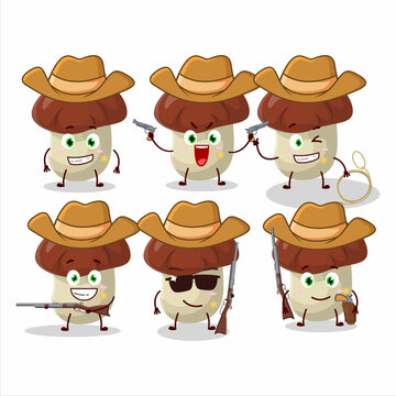 Cool cowboy bolete cartoon character with a cute hat