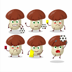 Bolete cartoon character working as a Football referee