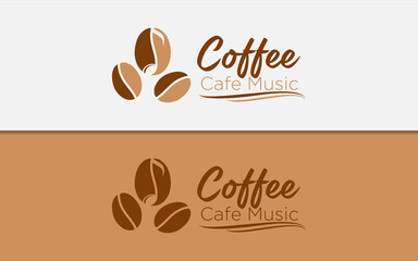Coffee Cafe Logo Design with Coffee Bean And Music Note Combination Concept. Vector Logo Illustration.