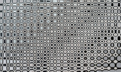 Abstract geometric shapes on a striped background