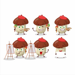 Artistic Artist of bolete cartoon character painting with a brush