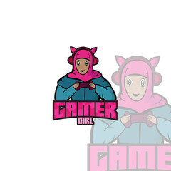 Girl Muslim gamer logo design 