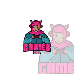 Girl Muslim gamer logo design 
