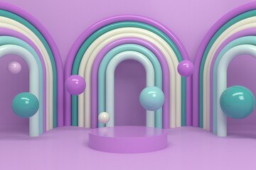 minimal pastel color background, minimalist mockup for podium display or showcase, 3d rendering.
