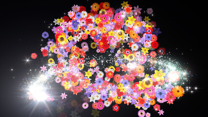 Heart Flower Mix Glitter Sparkling Particles Love Fireworks 3D illustration.