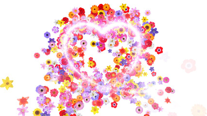 Heart Flower Mix Glitter Sparkling Particles Love Fireworks 3D illustration.