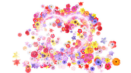 Heart Flower Mix Glitter Sparkling Particles Love Fireworks 3D illustration.