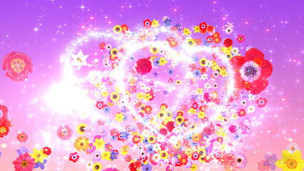 Heart Flower Mix Glitter Sparkling Particles Love Fireworks 3D illustration.