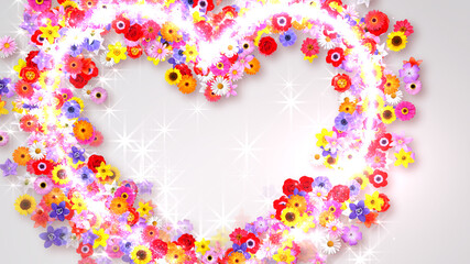 Heart Flower Mix Glitter Sparkling Particles Love Fireworks 3D illustration.