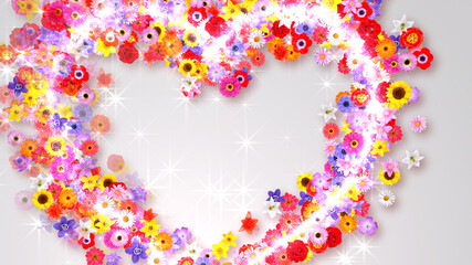 Heart Flower Mix Glitter Sparkling Particles Love Fireworks 3D illustration.