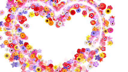 Heart Flower Mix Glitter Sparkling Particles Love Fireworks 3D illustration.