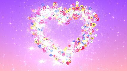 Heart Flower Mix Glitter Sparkling Particles Love Fireworks 3D illustration.