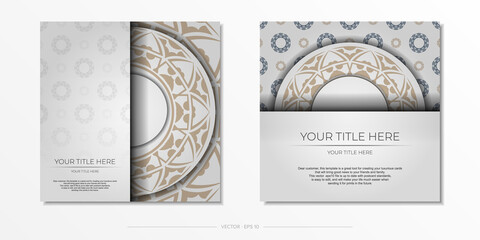 Fototapeta na wymiar Luxurious Template for print design postcard White color with ornament. Preparing an invitation with a place for your text and abstract patterns.