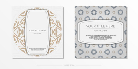Luxurious Template for print design postcard White color with ornament. Preparing an invitation with a place for your text and abstract patterns.