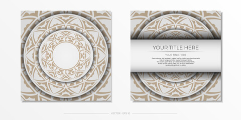 Luxurious Design of a postcard in White color with an ornament. Invitation card design with space for your text and abstract patterns.