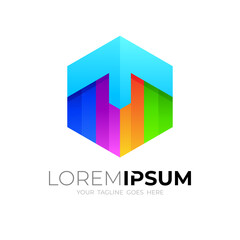 Abstract hexagon logo and arrow design colorful