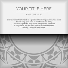 Luxurious Template for print design postcards White colors with patterns. Preparing an invitation with a place for your text and abstract ornament.