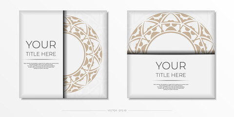 Fototapeta na wymiar Preparing an invitation with a place for your text and abstract patterns. Luxurious Vector Template for Print Design Postcards White Colors with Patterns.