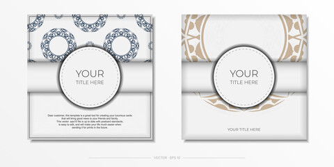 Invitation card template with place for your text and abstract ornament. Luxury Vector Design Postcard White Color with Ornaments.