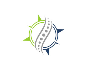 Chiropractic spine in the compass logo