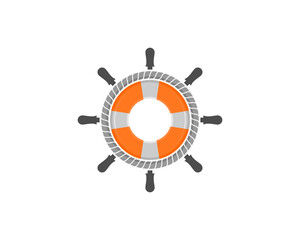 Ship steering wheel with life buoy in the middle