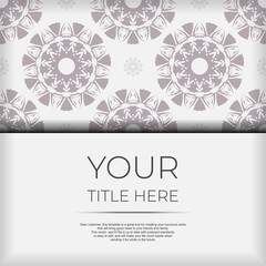 Luxurious Ready-to-Print Postcard Design in White with Black Patterns. Invitation card template with place for your text and abstract ornament.