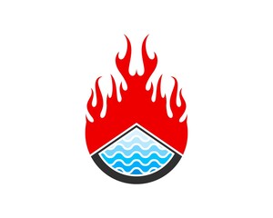 Triangle shape with abstract water and fire flames