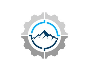 Mechanical gear with shooting sniper and mountain inside