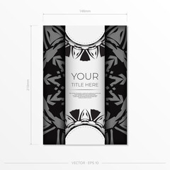 Luxurious Design of a postcard in White color with black patterns. Vector invitation card with place for your text and abstract ornament.