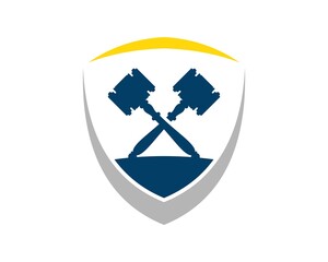 Abstract shield with cross law hammer inside