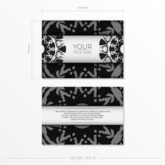 Luxurious Vector Template for Print Design Postcard White Color with Black Ornaments. Preparing an invitation with a place for your text and abstract patterns.